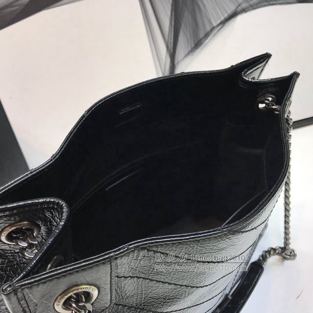 YSL爆款女士包包 聖羅蘭經典款爆裂紋羊皮聖羅蘭印花手提包 YSL折疊購物袋手袋  jjh1044